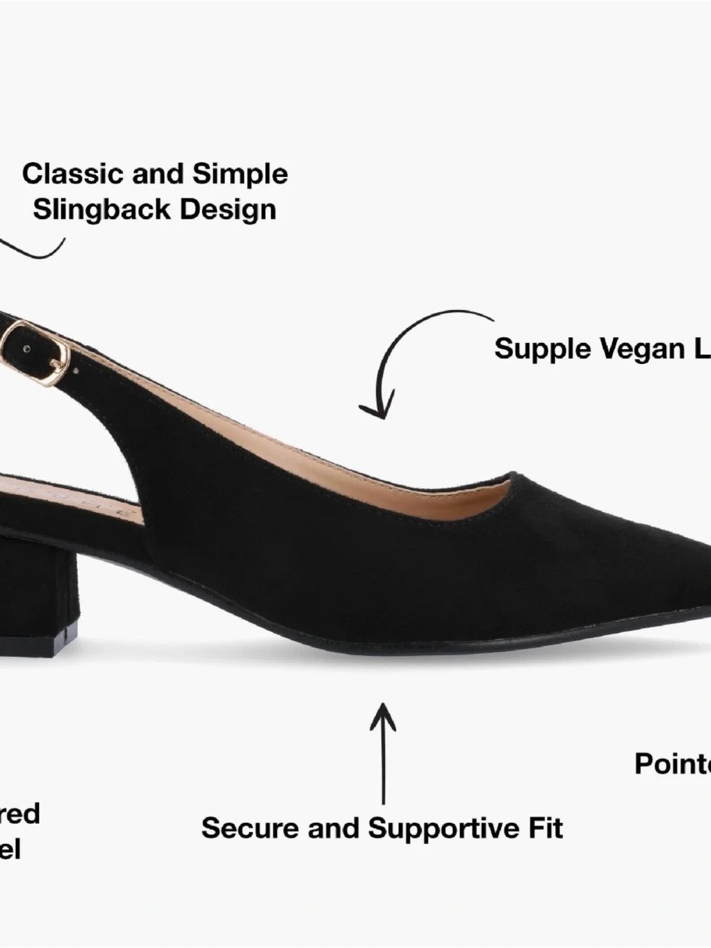 Journee Black Pointed-Toe Slingback Low Block Heel Mules (9.5)